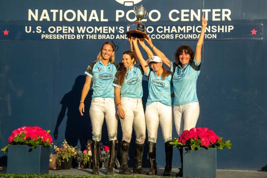 1. Victory Eastern Hay proudly displaying their trophy as winner of the 2026 U.S. Open Women’s Polo Championship at the USPA National Polo Center